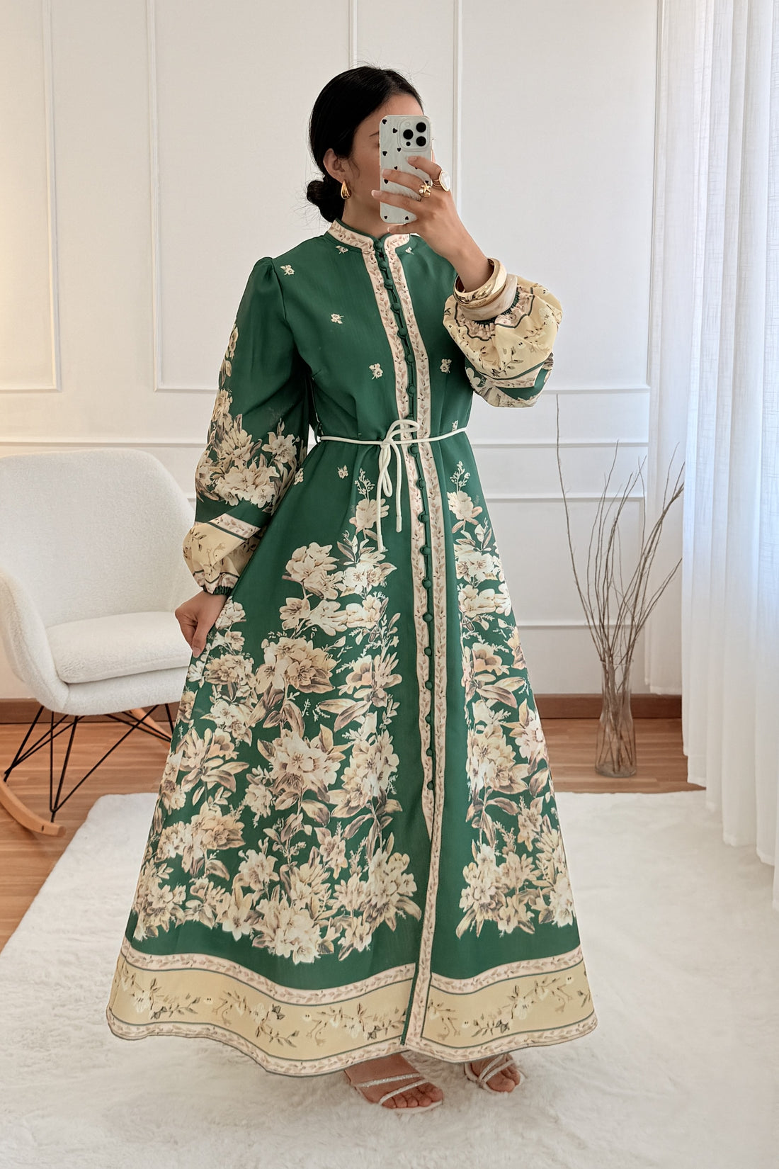 Vestido estampado com manga balão