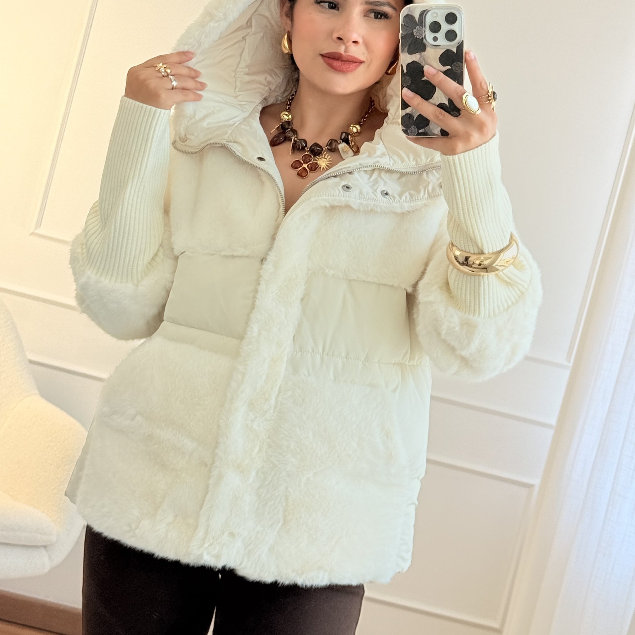 Casaco pele capuz FLAMMODE