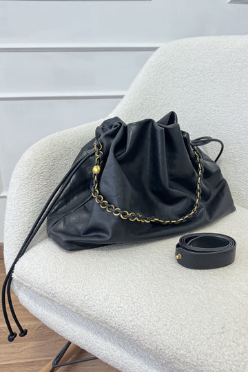 Bolsa macio com corrente dourada L