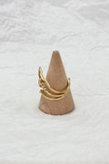 Anel aberto em aço dourado com design triplo V e folhas - lavishiochicAnellavishiochic