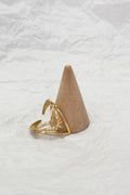 Anel aberto em aço dourado com design triplo V e folhas - lavishiochicAnellavishiochic