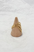 Anel aberto em aço dourado com design triplo V e folhas - lavishiochicAnellavishiochic
