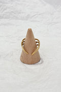 Anel aberto em aço dourado com design triplo V e folhas - lavishiochicAnellavishiochic