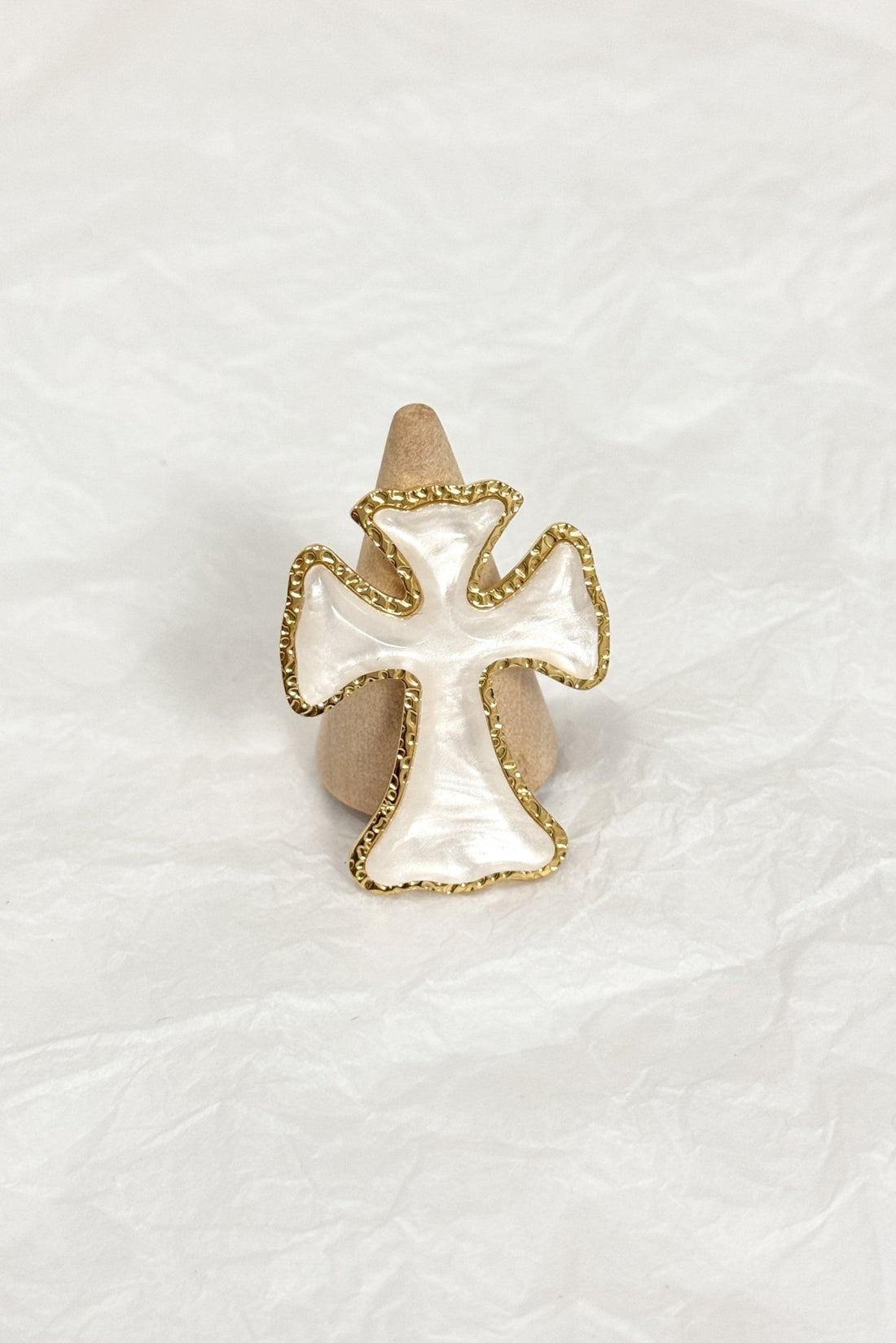 Anel de Cruz com Efeito Madrepérola em Aço - lavishiochicAnellavishiochic