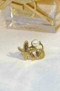Anel dourado estilo praia com estrela - do - mar, concha e pérola - lavishiochicAnellavishiochic