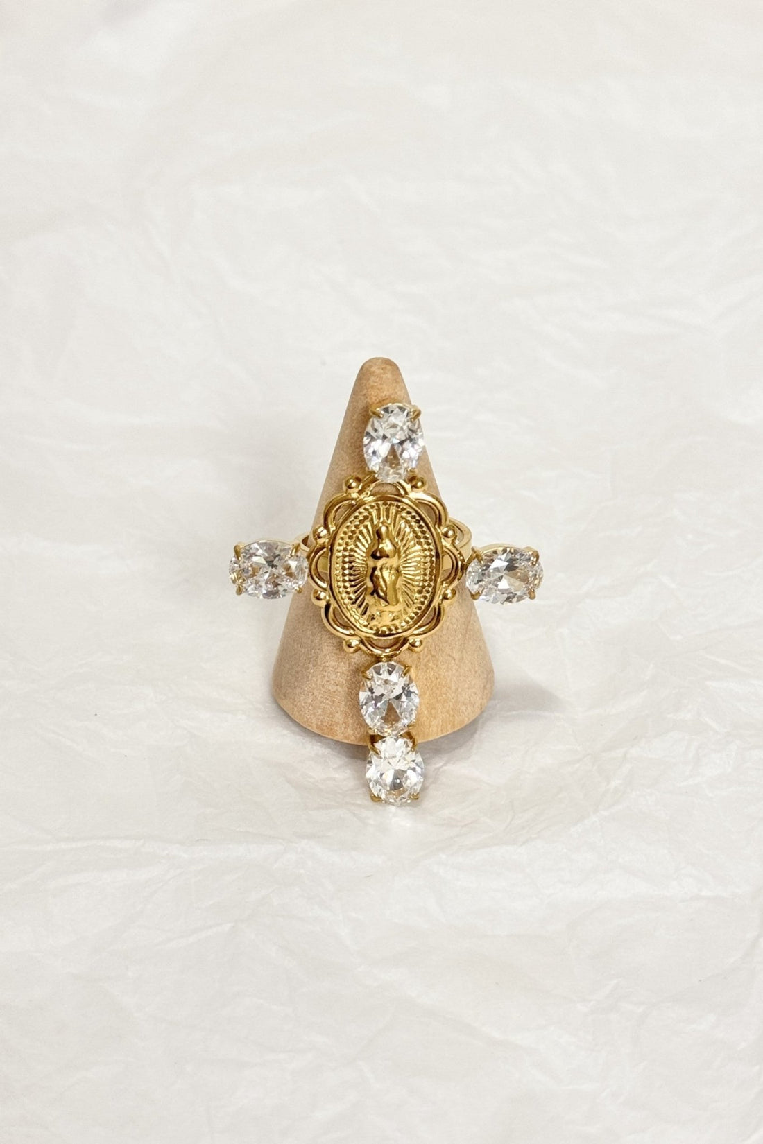 Anel Medalha de Nossa Senhora com Cristais em Aço - lavishiochicAnellavishiochic