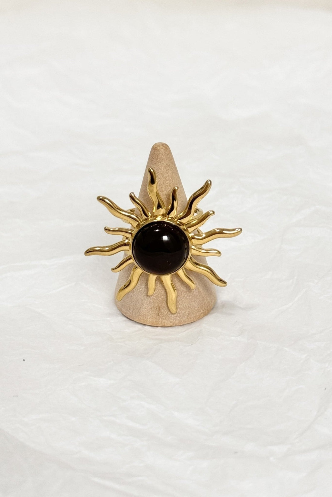 Anel Sol Radiante com Pedra Central em Aço - lavishiochicAnellavishiochic