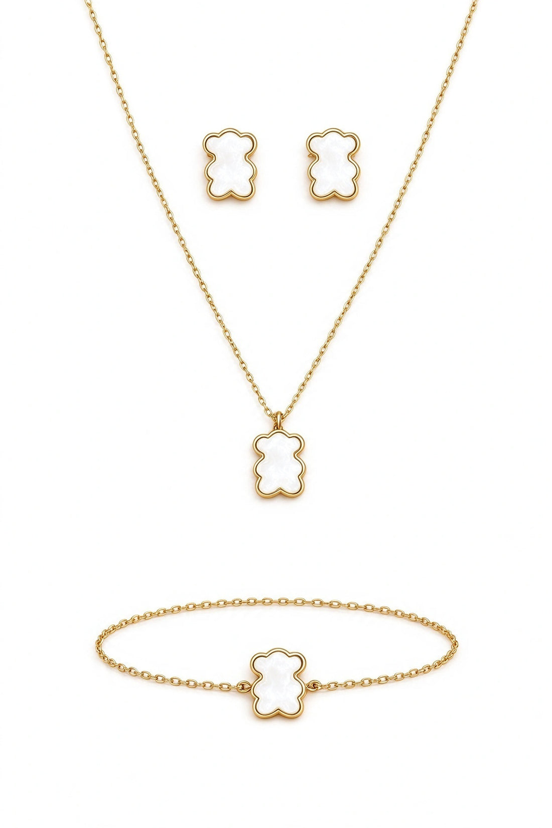 Conjunto 3 peças com mini ursinho com madrepérola Aço