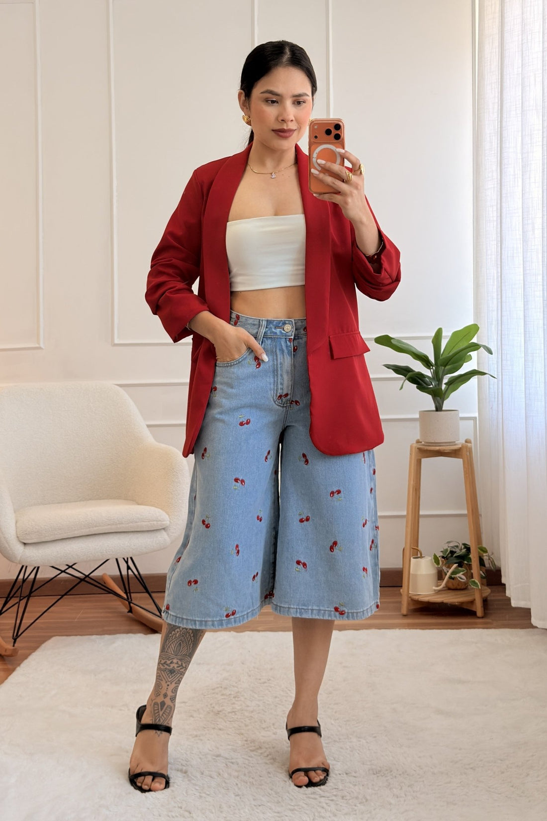 Bermuda cerejas denim MOCHY - lavishiochiccalçõesMochy