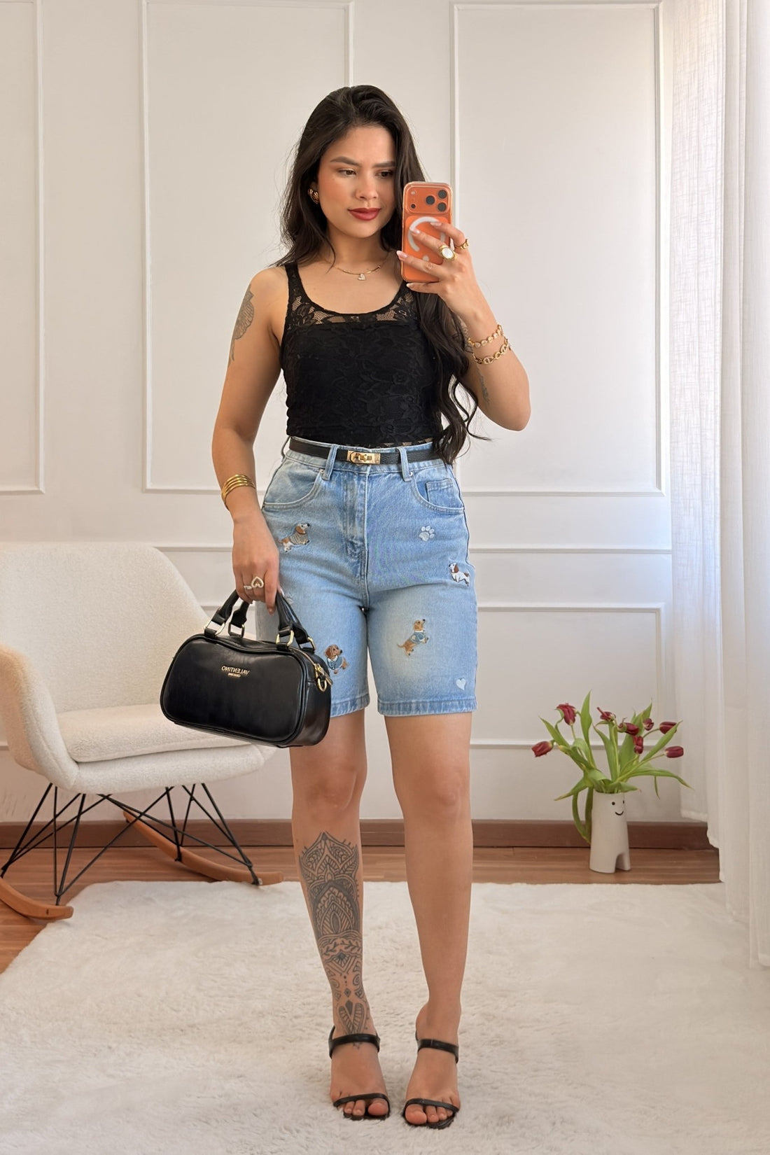 Bermudas de Ganga com Estampa de Cães - lavishiochiccalçõeslavishiochic