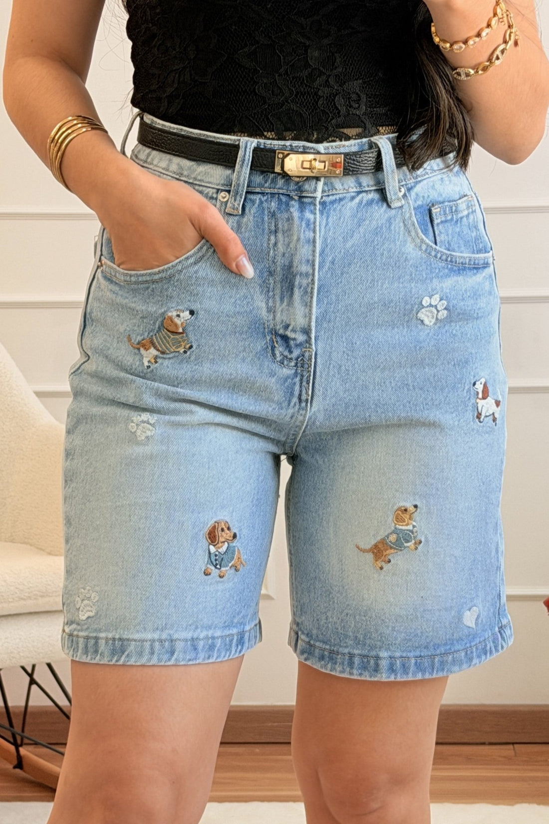 Bermudas de Ganga com Estampa de Cães - lavishiochiccalçõeslavishiochic