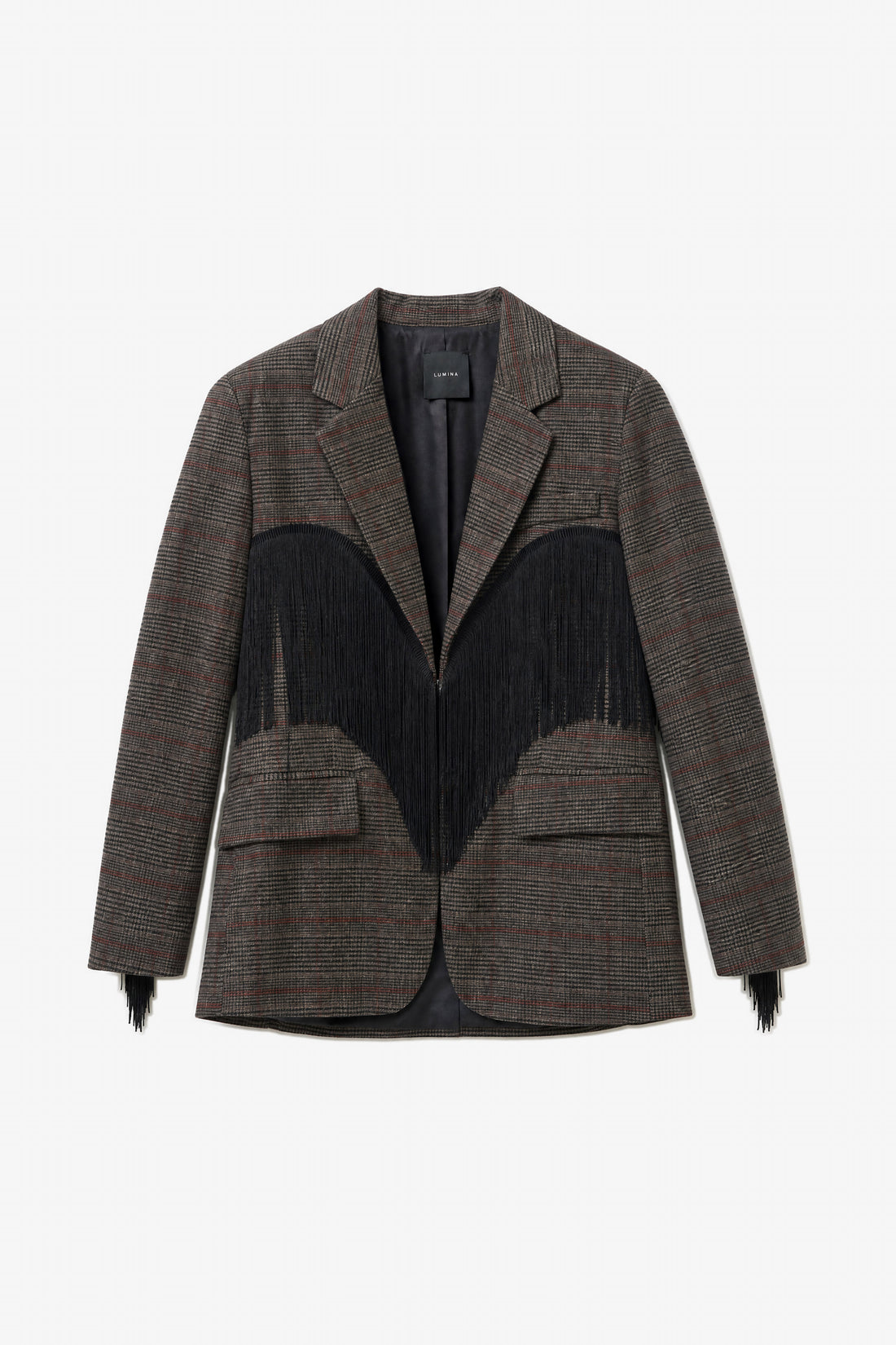 Blazer tartan com franjas decorativas LUMINA
