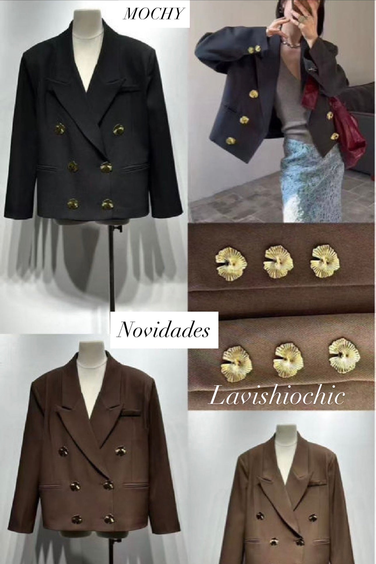 Blazer botões florais metálicos MOCHY - lavishiochiccasacosMochy