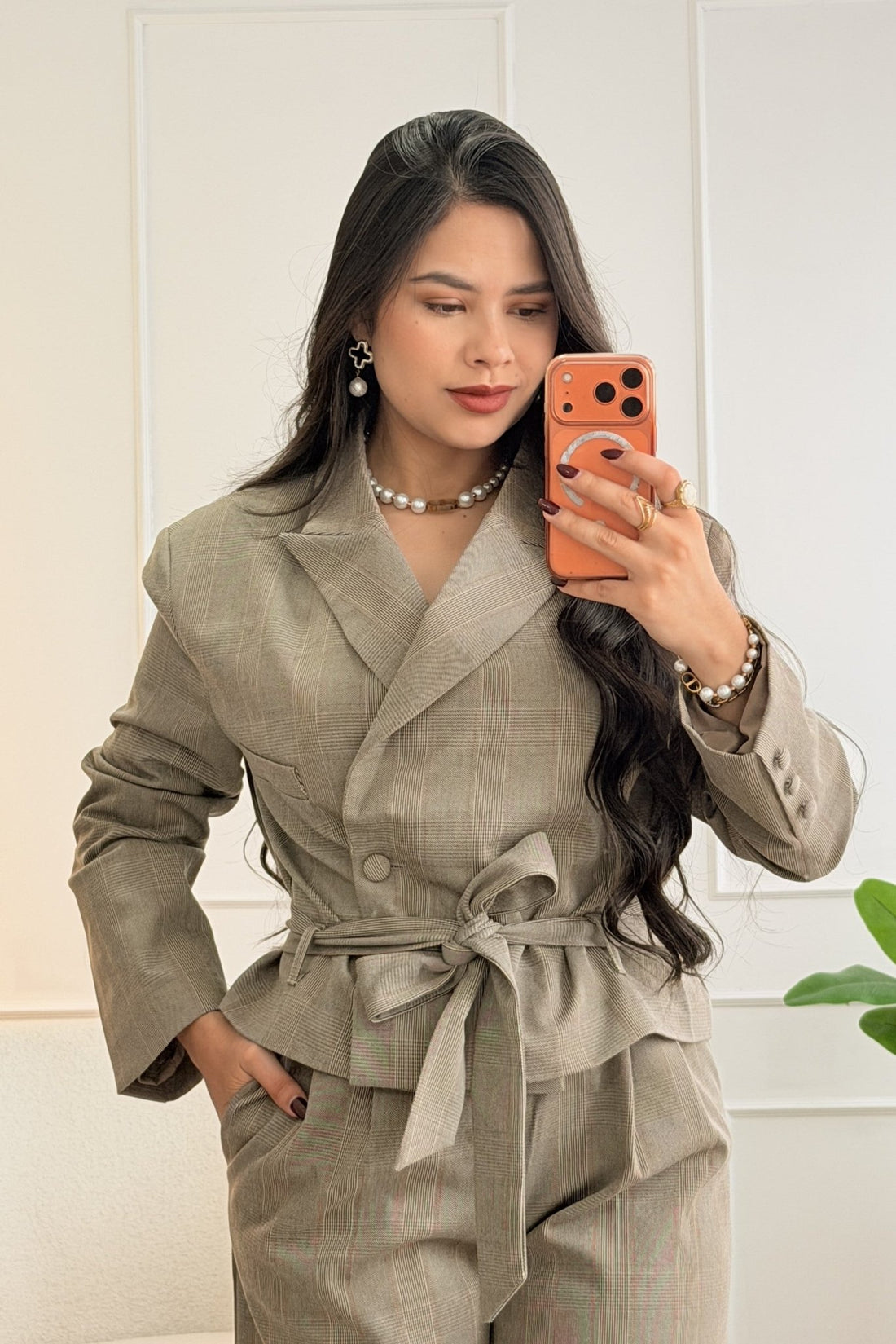 Blazer curto xadrez com cinto DROLE DE COPINE - lavishiochicBlazerDrole de copine Paris