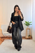 Blazer de risca fina com laço na cintura - lavishiochiccasacoslavishiochic