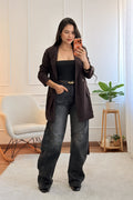 Blazer de risca fina com laço na cintura - lavishiochiccasacoslavishiochic