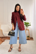 Blazer listrado com gola assimétrica - lavishiochiccasacolavishiochic