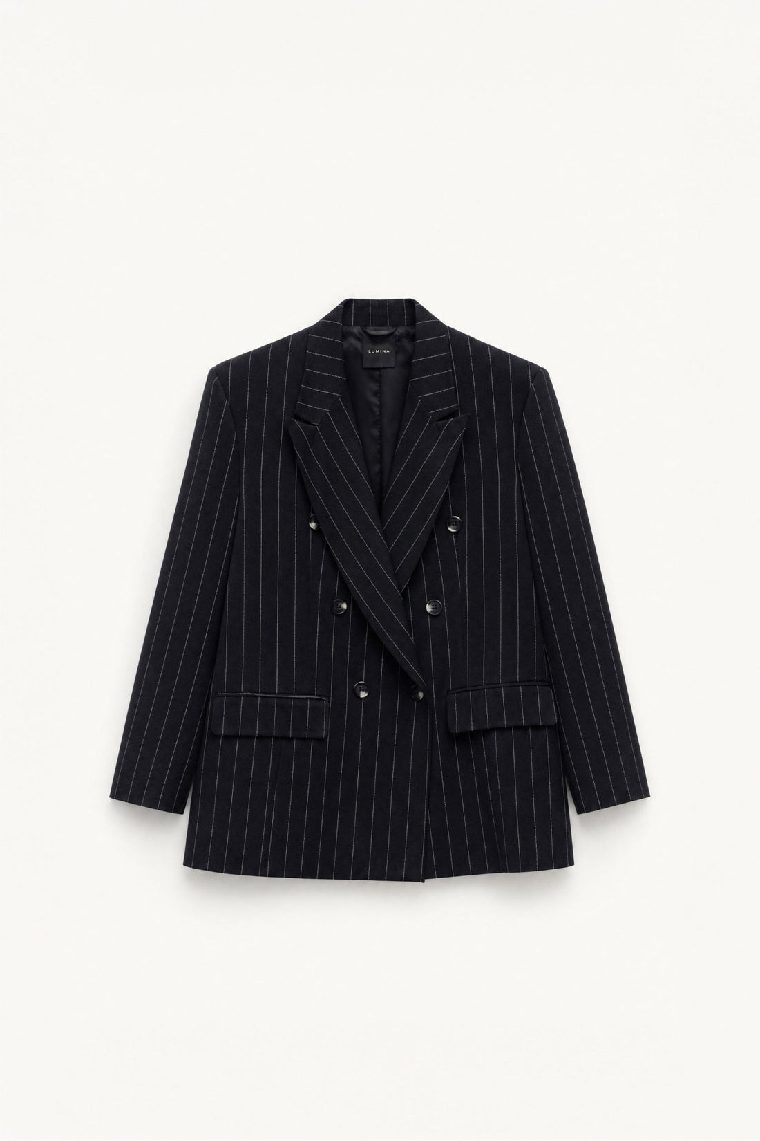 Blazer oversize às riscas com lapelas LUMINA - lavishiochiccasacolumina