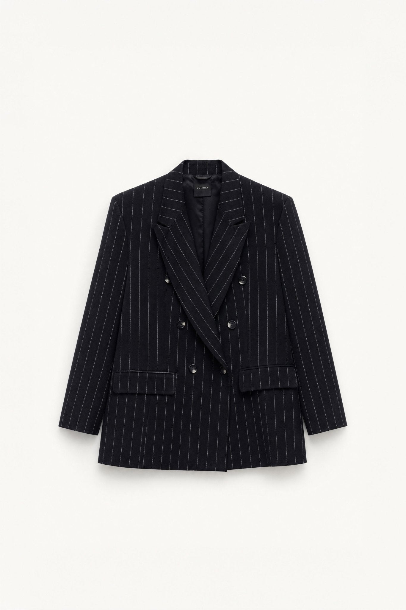 Blazer oversize às riscas com lapelas LUMINA - lavishiochiccasacolumina