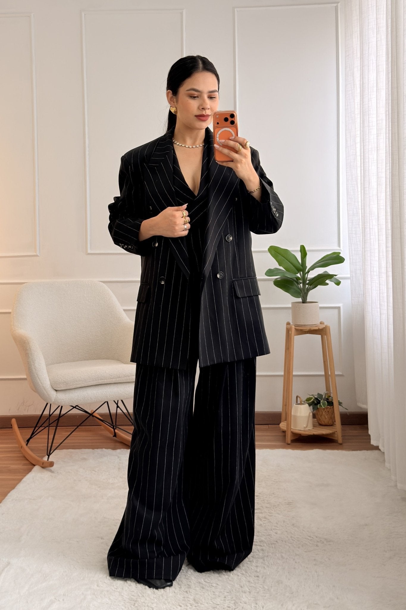 Blazer oversize às riscas com lapelas LUMINA - lavishiochiccasacolumina