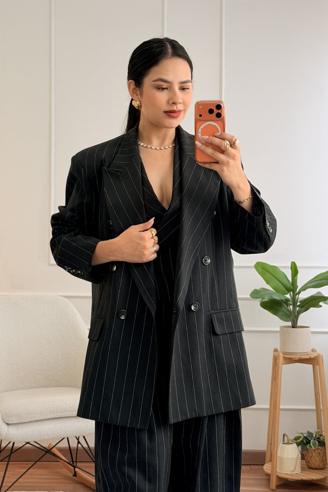 Blazer oversize às riscas com lapelas LUMINA - lavishiochiccasacolumina