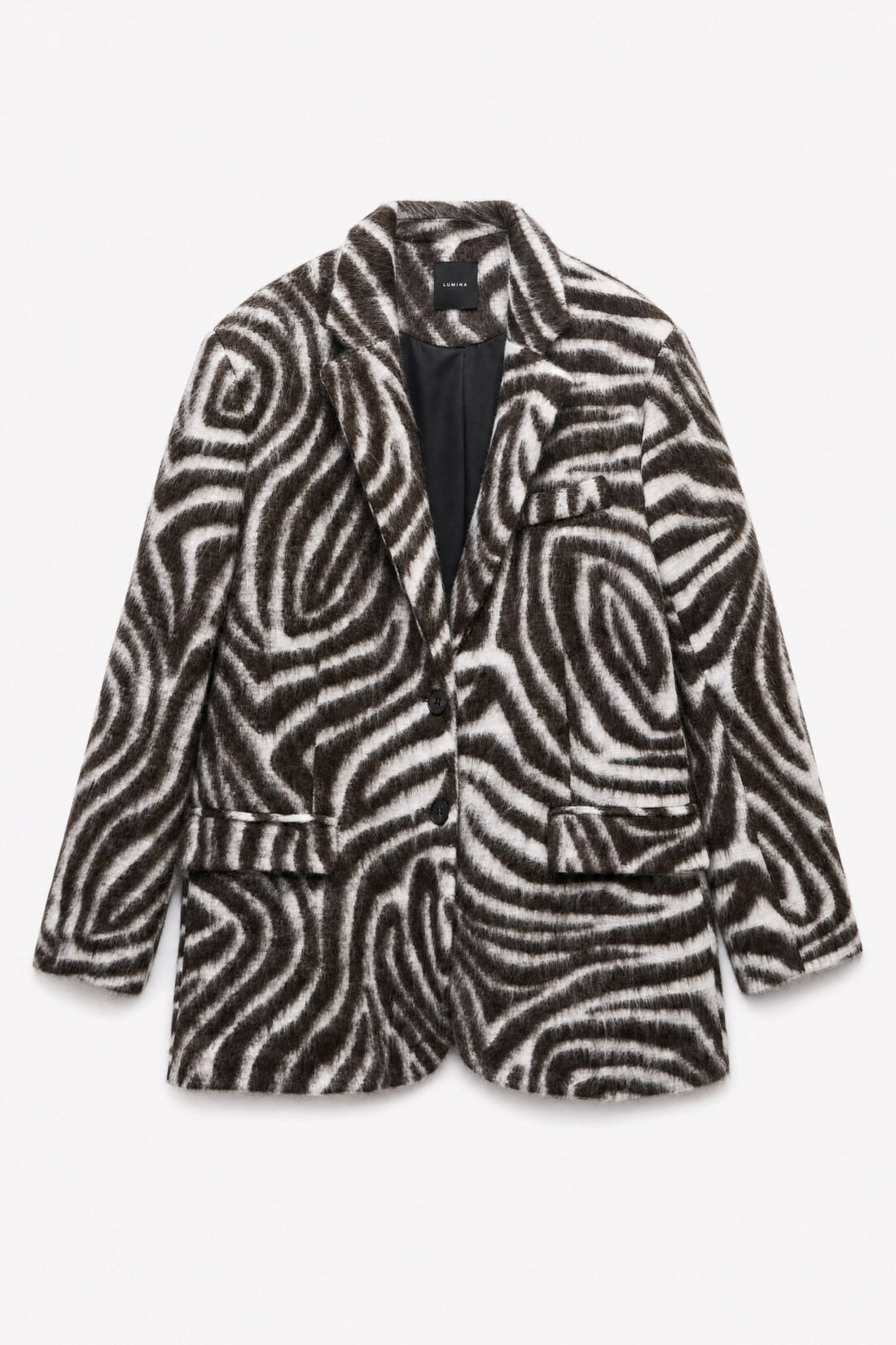 Blazer oversized em pelo sintético com padrão zebra LUMINA - lavishiochiccasacoslumina