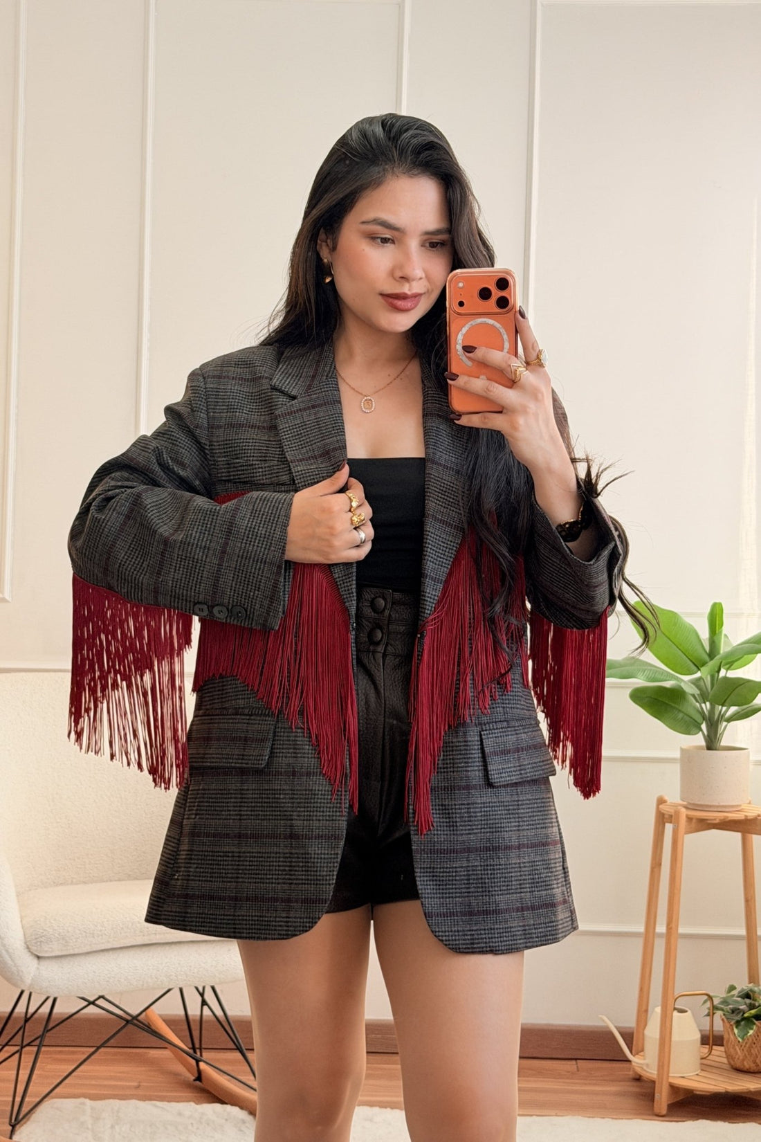 Blazer tartan com franjas decorativas LUMINA - lavishiochicBlazerlumina