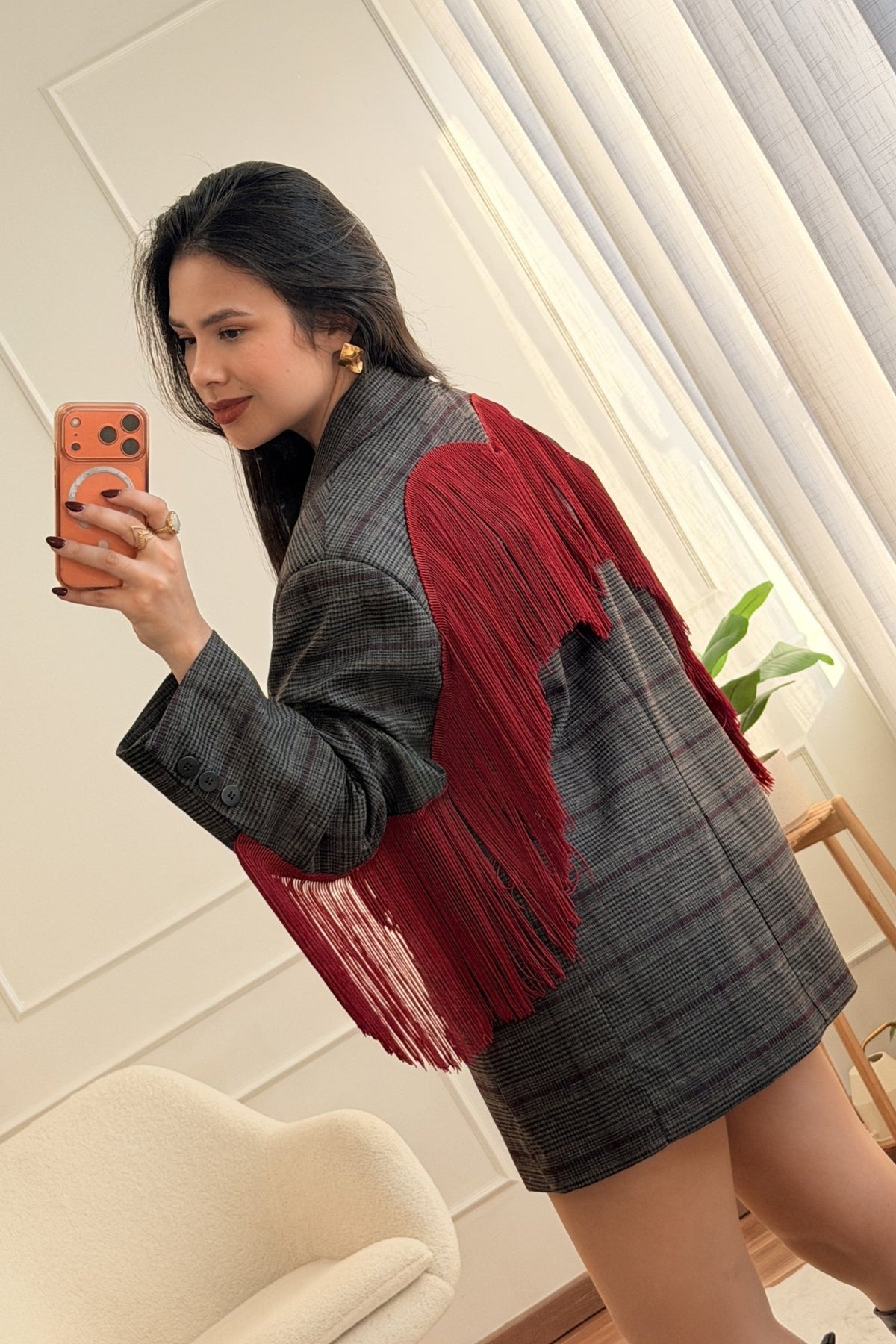 Blazer tartan com franjas decorativas LUMINA - lavishiochicBlazerlumina