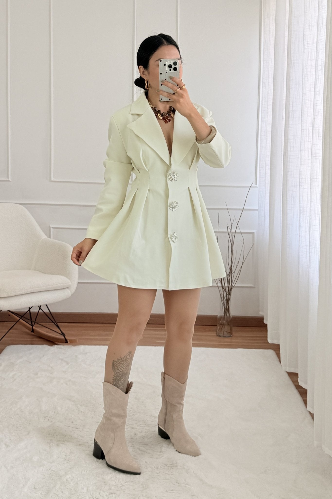 Blazer vestido botões aplicados MOCHY - lavishiochicvestidoMochy