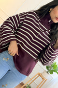 Blusa às riscas com gola polo e fecho-éclair - lavishiochicBlusalavishiochic