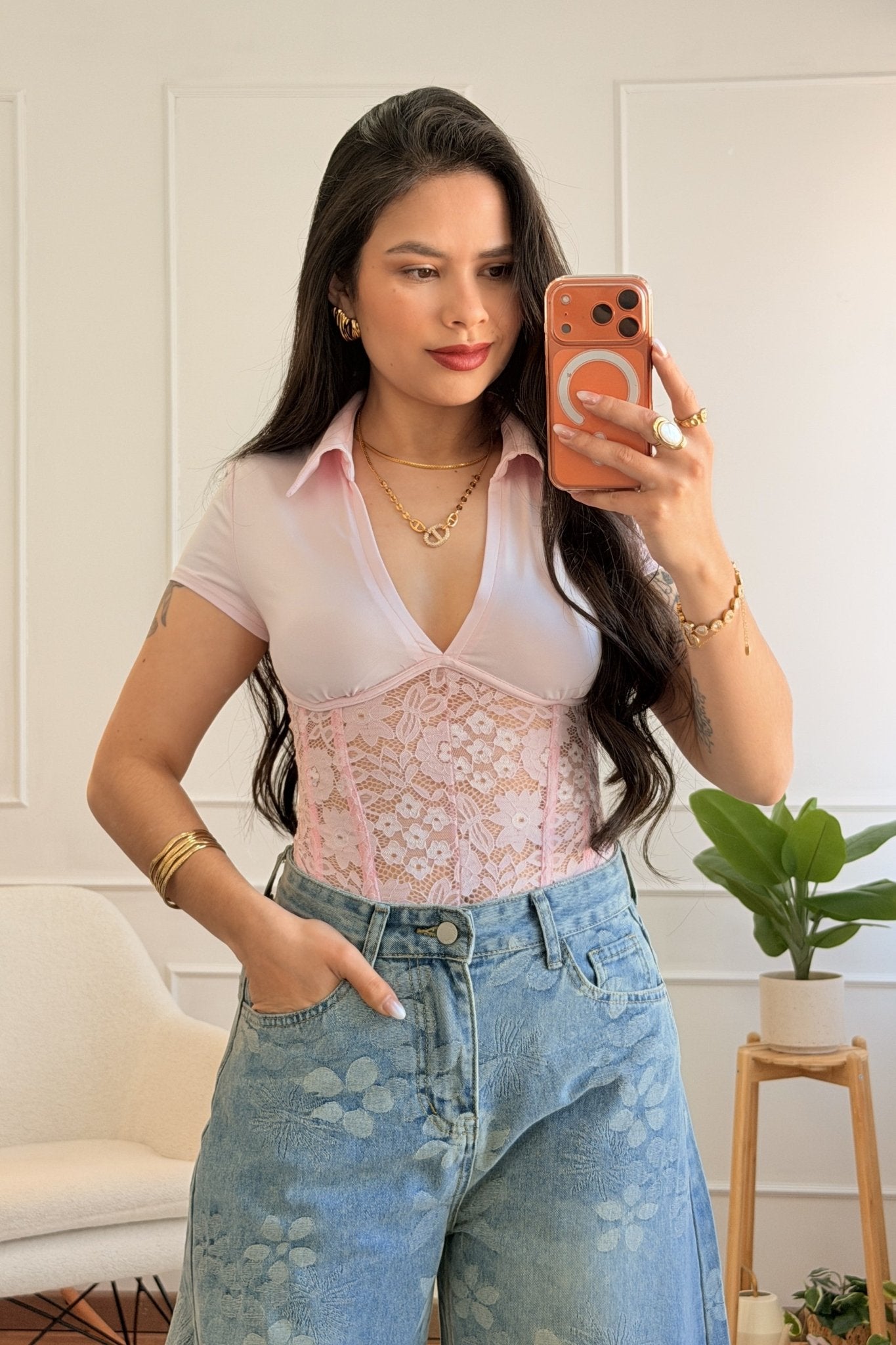 Blusa corset de renda com decote em V - lavishiochicBlusalavishiochic