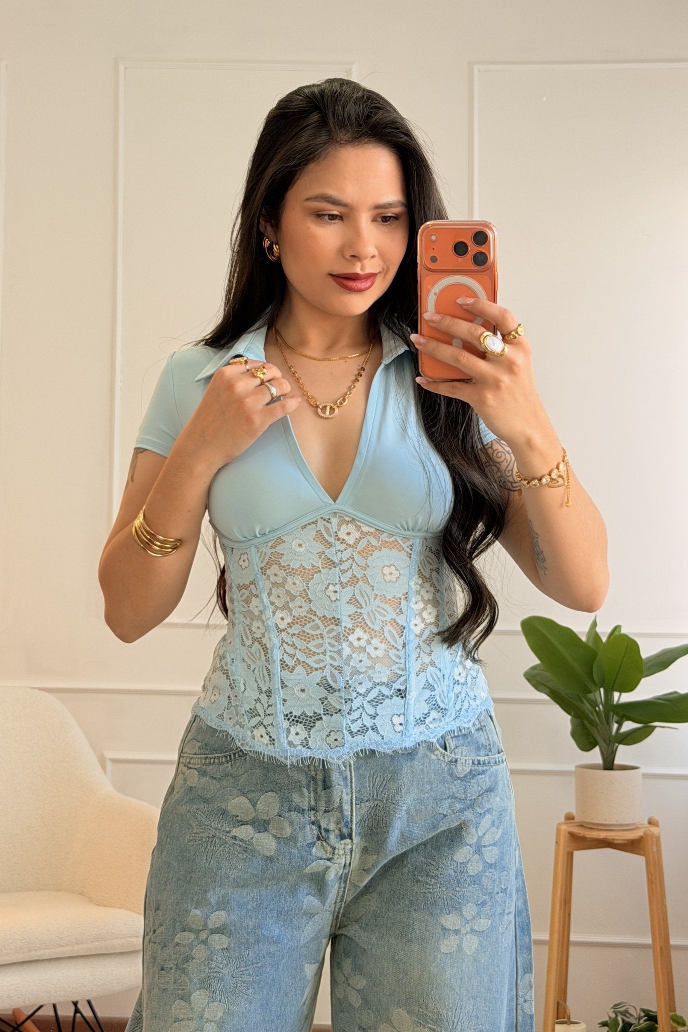 Blusa corset de renda com decote em V - lavishiochicBlusalavishiochic