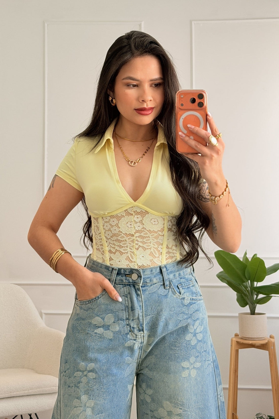 Blusa corset de renda com decote em V - lavishiochicBlusalavishiochic