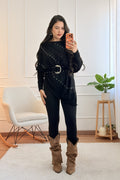 Blusa de malha assimétrica com manga morcego e cinto - lavishiochiccamisolalavishiochic