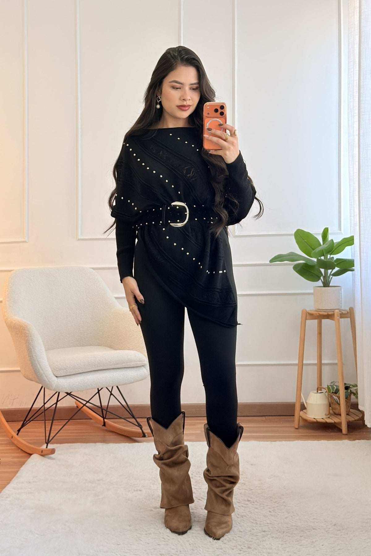 Blusa de malha assimétrica com manga morcego e cinto - lavishiochiccamisolalavishiochic