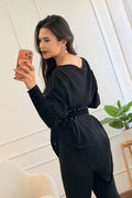 Blusa de malha assimétrica com manga morcego e cinto - lavishiochiccamisolalavishiochic