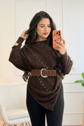 Blusa de malha assimétrica com manga morcego e cinto - lavishiochiccamisolalavishiochic