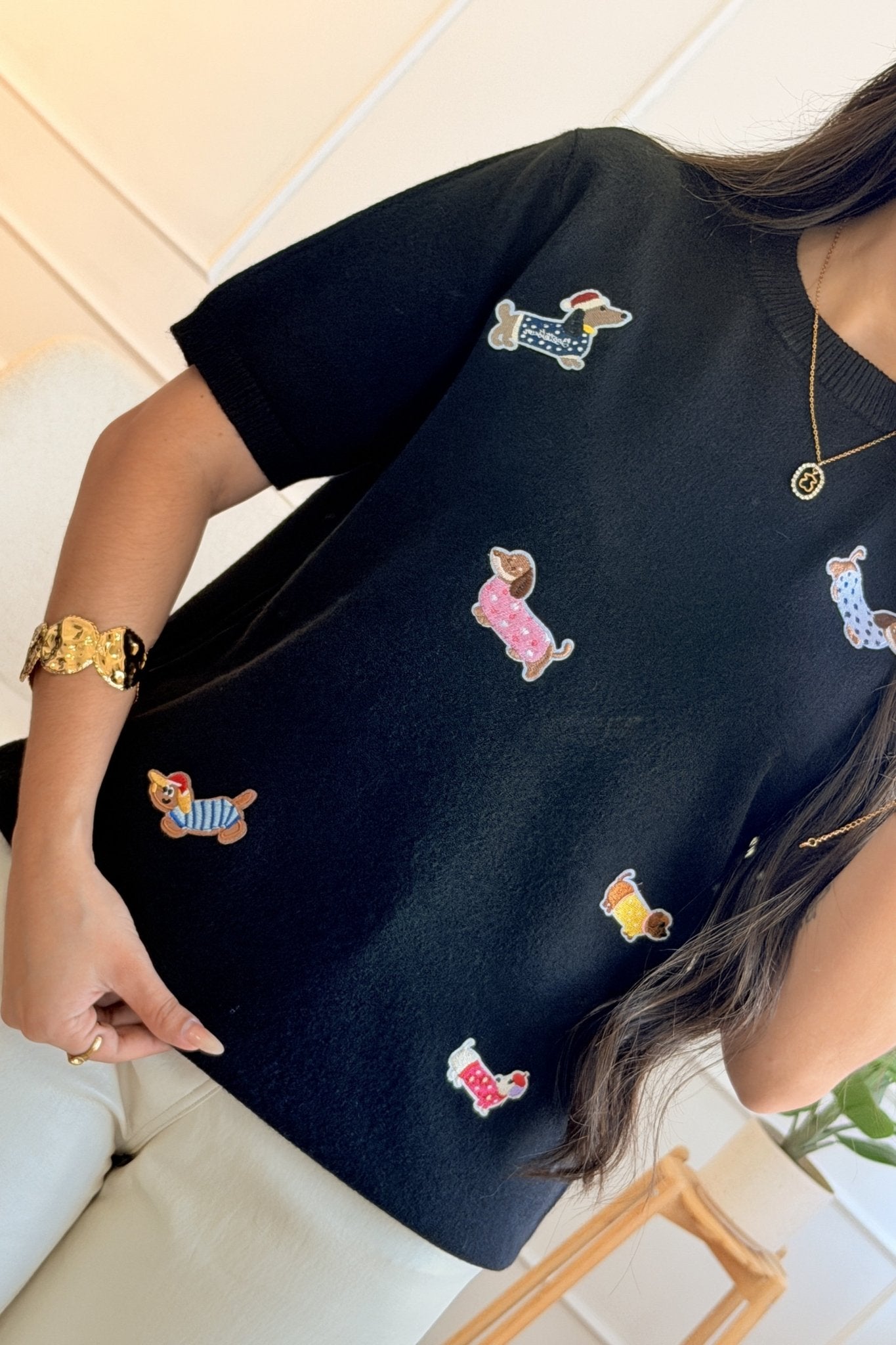 Blusa de malha com bordado de cães - lavishiochicBlusalavishiochic
