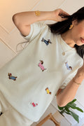 Blusa de malha com bordado de cães - lavishiochicBlusalavishiochic