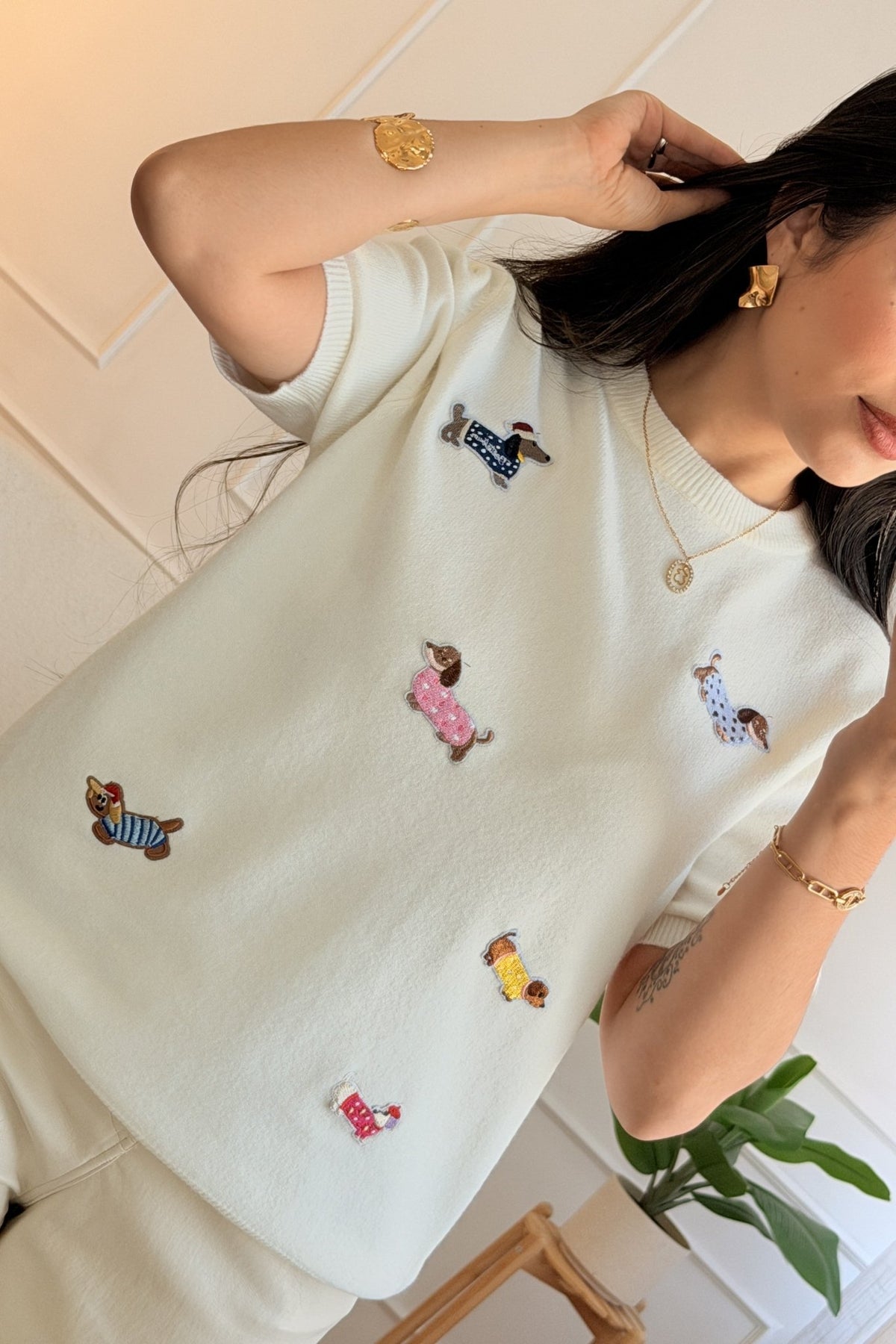 Blusa de malha com bordado de cães - lavishiochicBlusalavishiochic