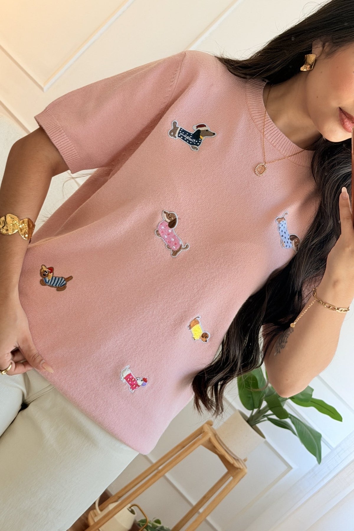Blusa de malha com bordado de cães - lavishiochicBlusalavishiochic