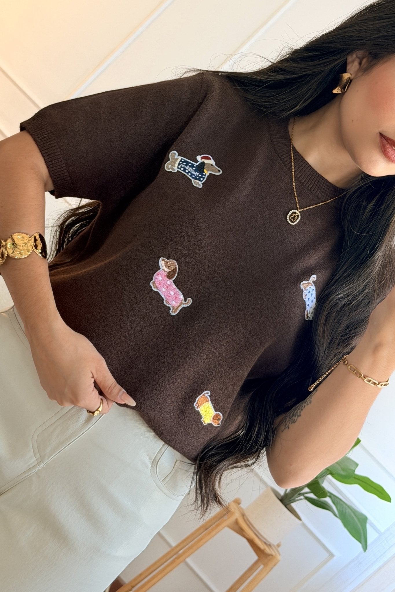 Blusa de malha com bordado de cães - lavishiochicBlusalavishiochic
