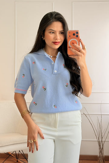 Blusa de malha com bordado floral AZAKA - lavishiochicBlusaAZAKA