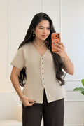 Blusa de malha de manga curta com botões assimétricos - lavishiochicBlusalavishiochic