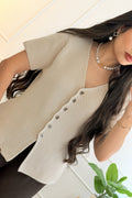 Blusa de malha de manga curta com botões assimétricos - lavishiochicBlusalavishiochic