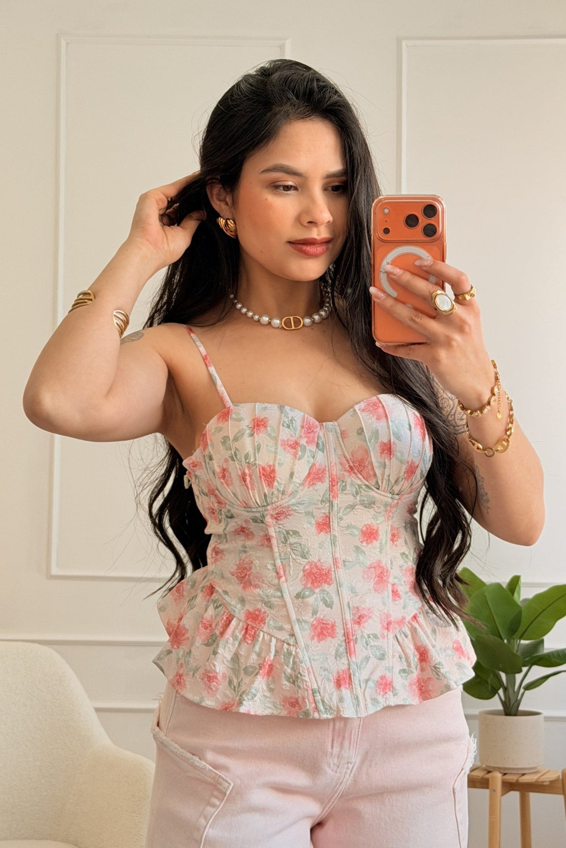 Blusa floral com alças finas e barra peplum - lavishiochicTOPlavishiochic