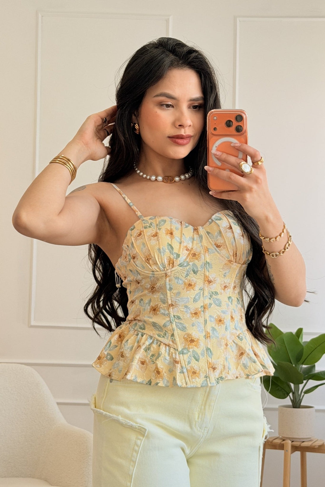 Blusa floral com alças finas e barra peplum - lavishiochicTOPlavishiochic