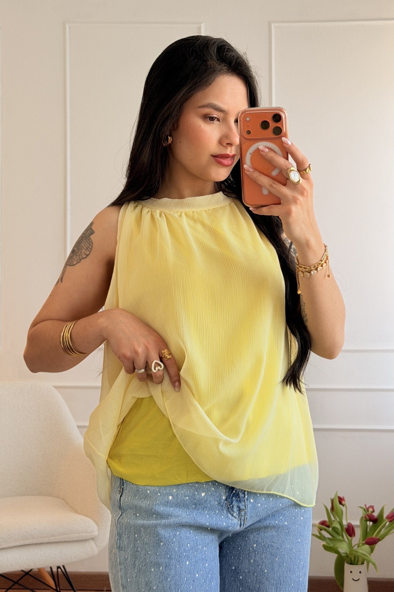 Blusa fluida com decote fechado - lavishiochicBlusalavishiochic