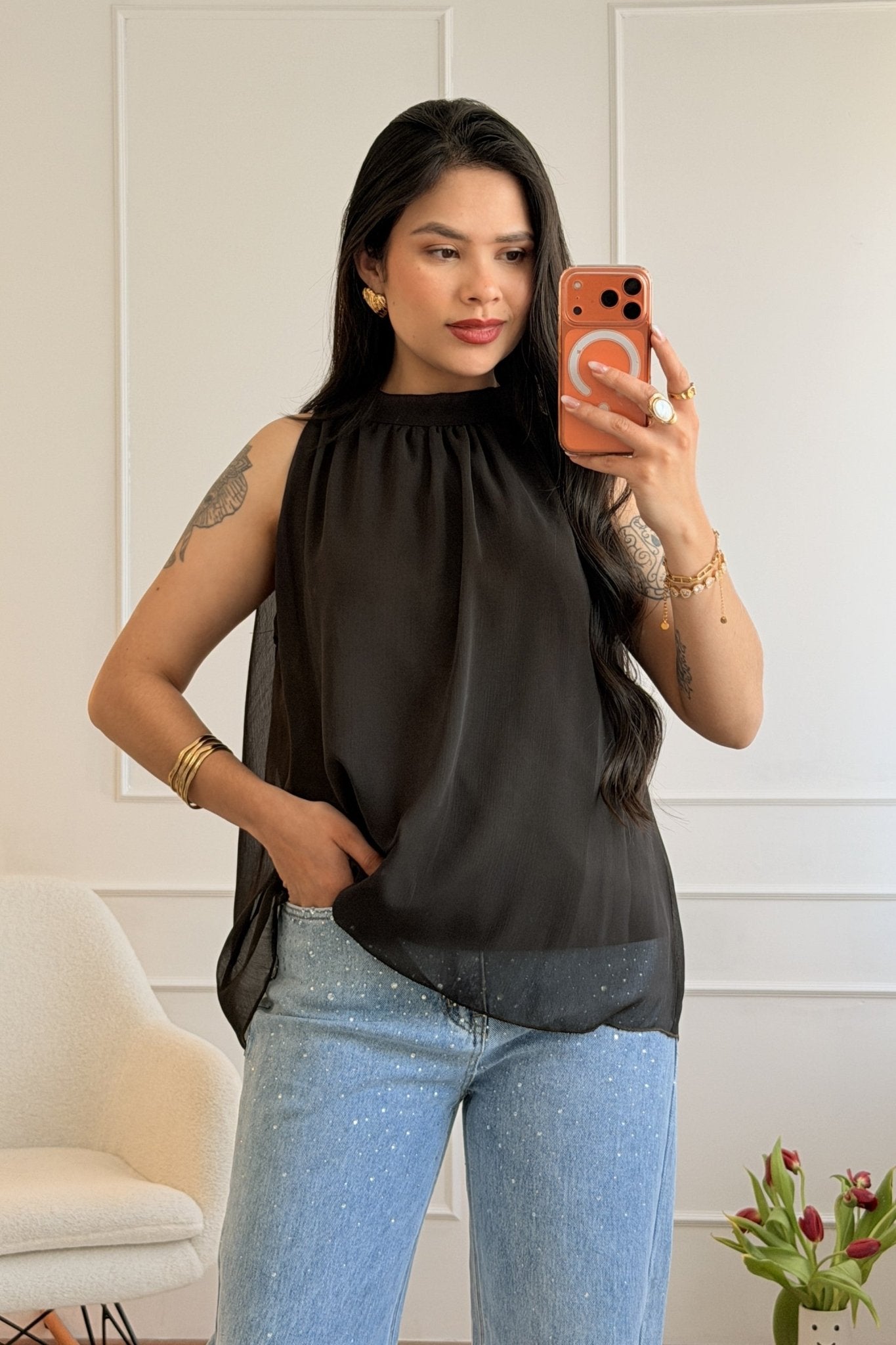 Blusa fluida com decote fechado - lavishiochicBlusalavishiochic