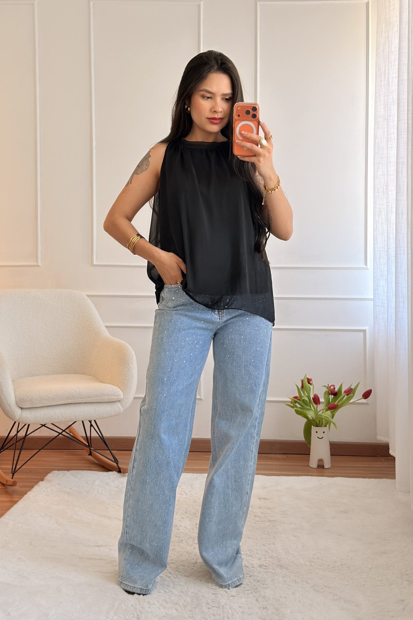 Blusa fluida com decote fechado - lavishiochicBlusalavishiochic